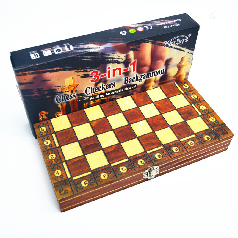 Board Game Vantage - Chess Magnetic Backgammon Checkers Set Foldable