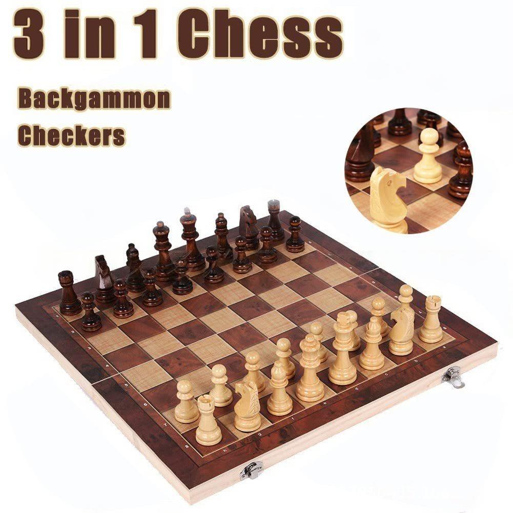 3 in 1 Wooden Chess Backgammon - Board Game Vantage ulasan dan harga