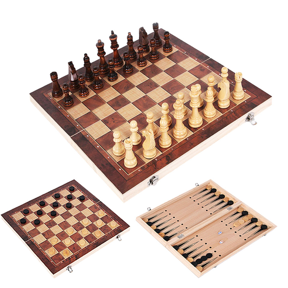 3 in 1 Wooden Chess Backgammon - Board Game Vantage ulasan dan harga